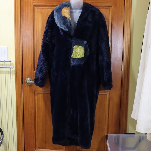 Suziklo Vintage Y2K Blue Spotted Fuzzy Trench Coat Opera Size Large/XL - Picture 2 of 13